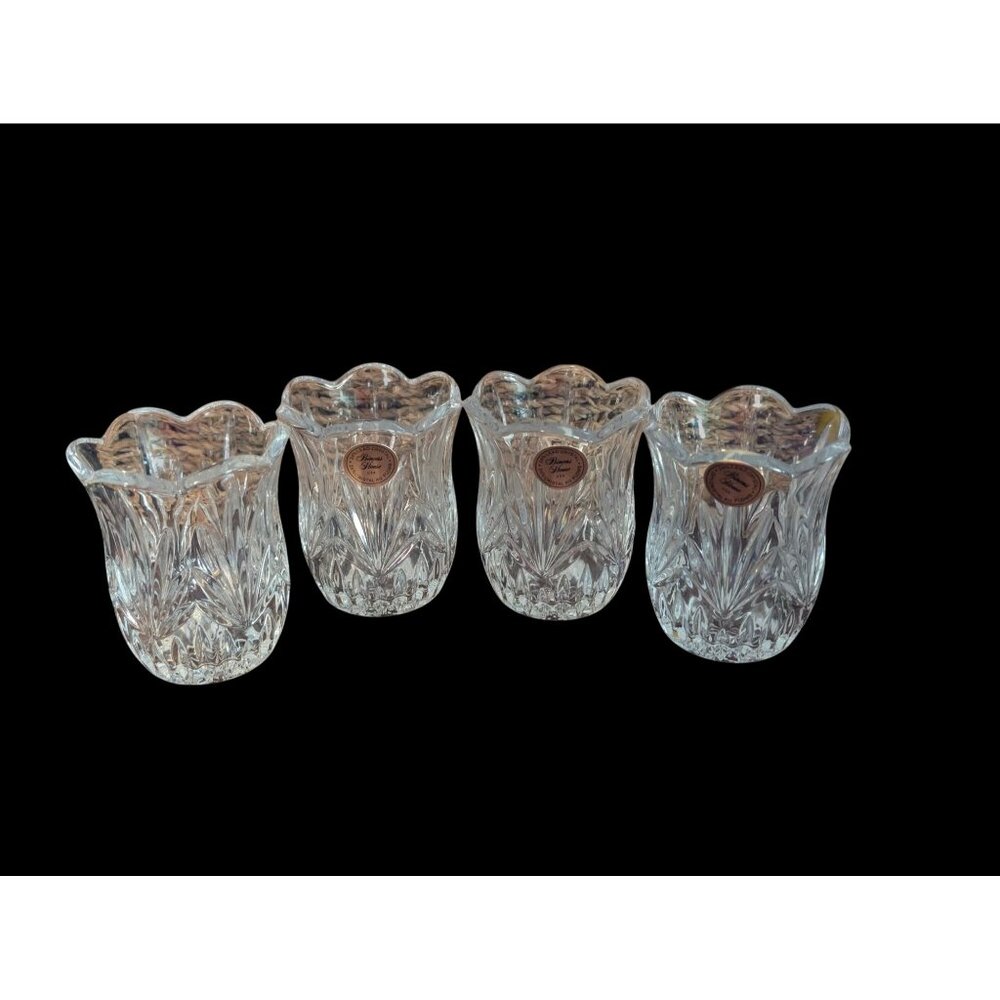 Vintage Princess House Lead Crystal Votive Tulip Rimmed Cup Set of Four Candle H